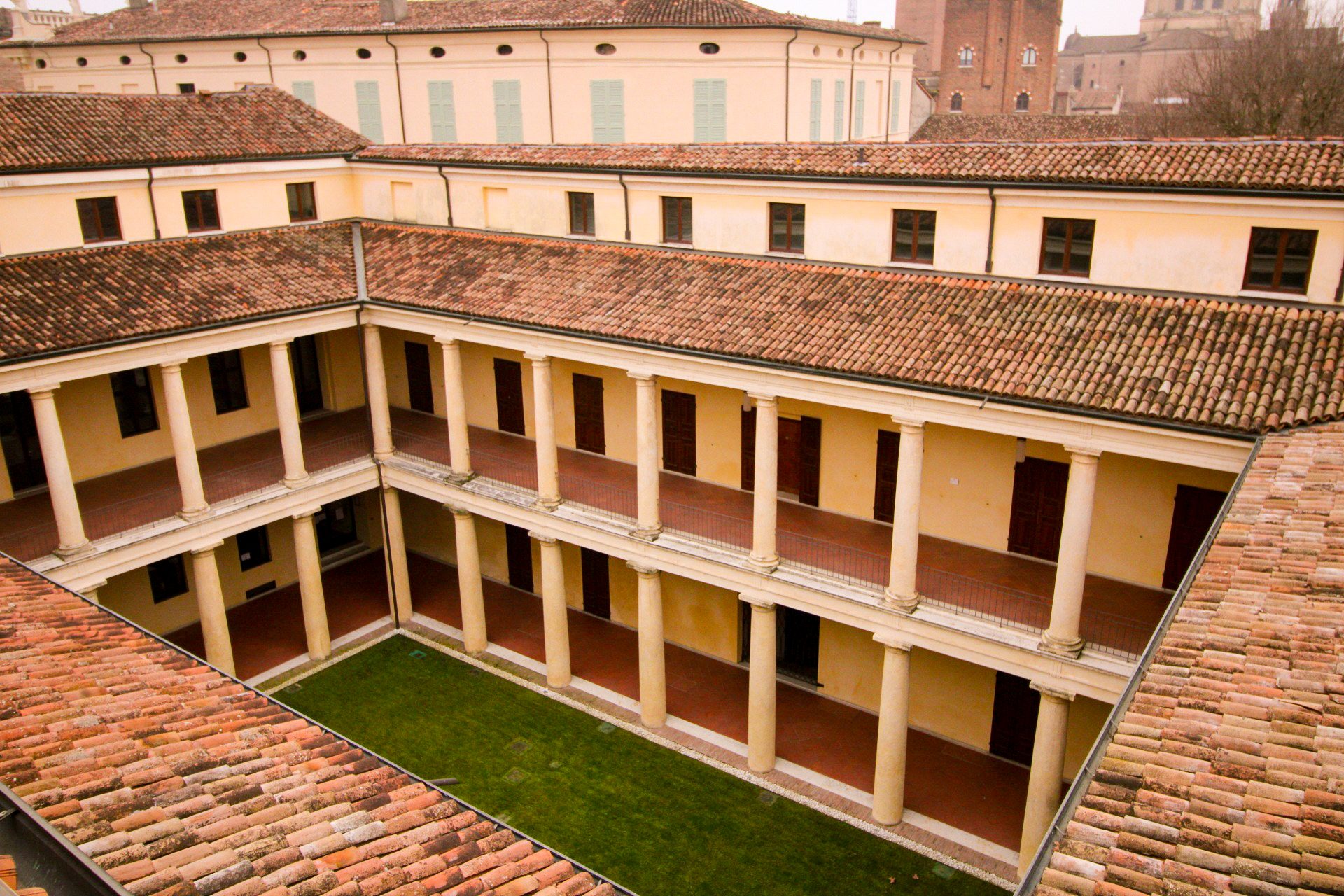 The arcaded courtyard of the Unicollege Mantua City College, in the city's former 1594 Episcopal Seminary