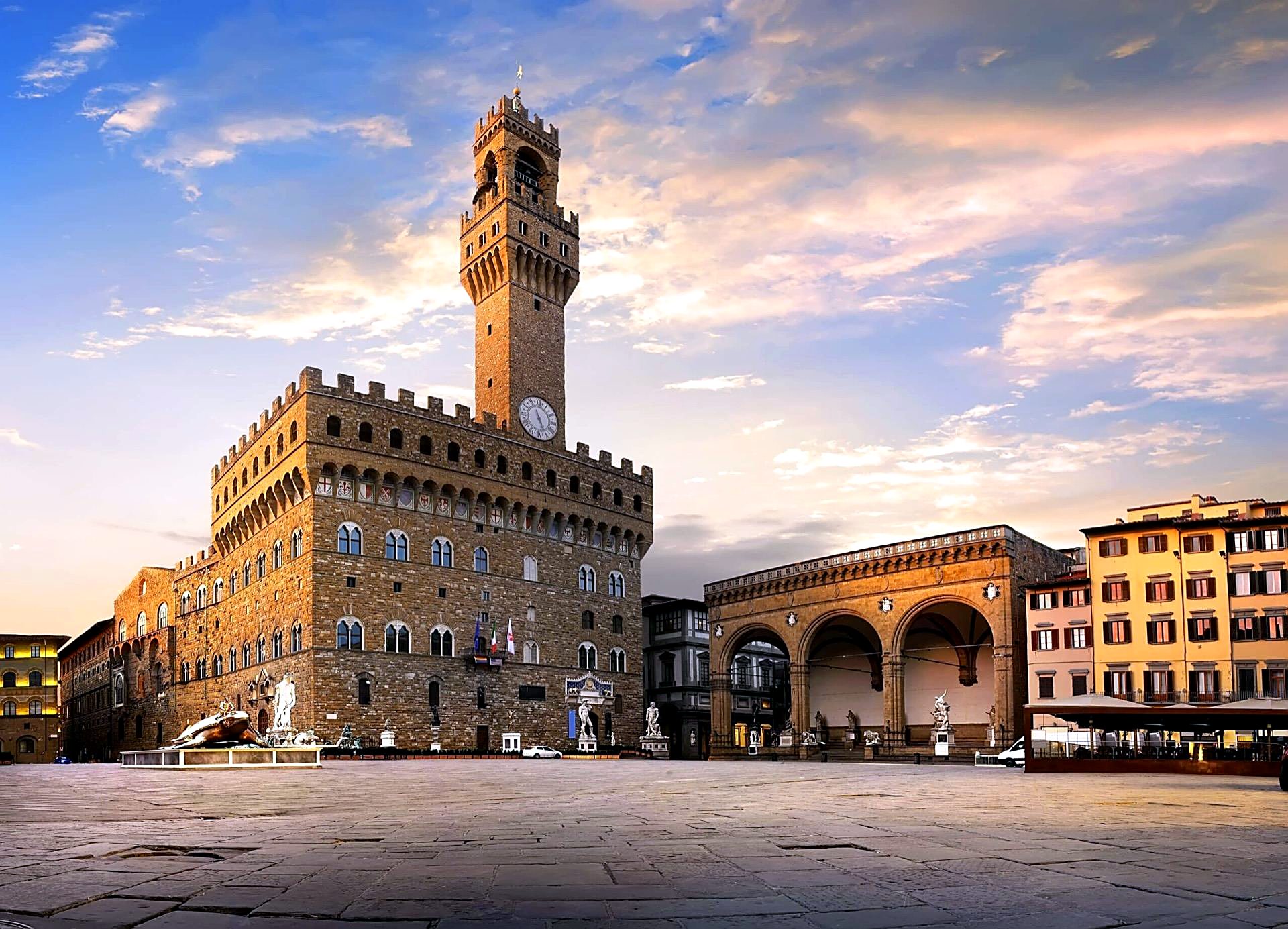 Palazzo Vecchio in Piazza della Signoria, Florence, at sunset