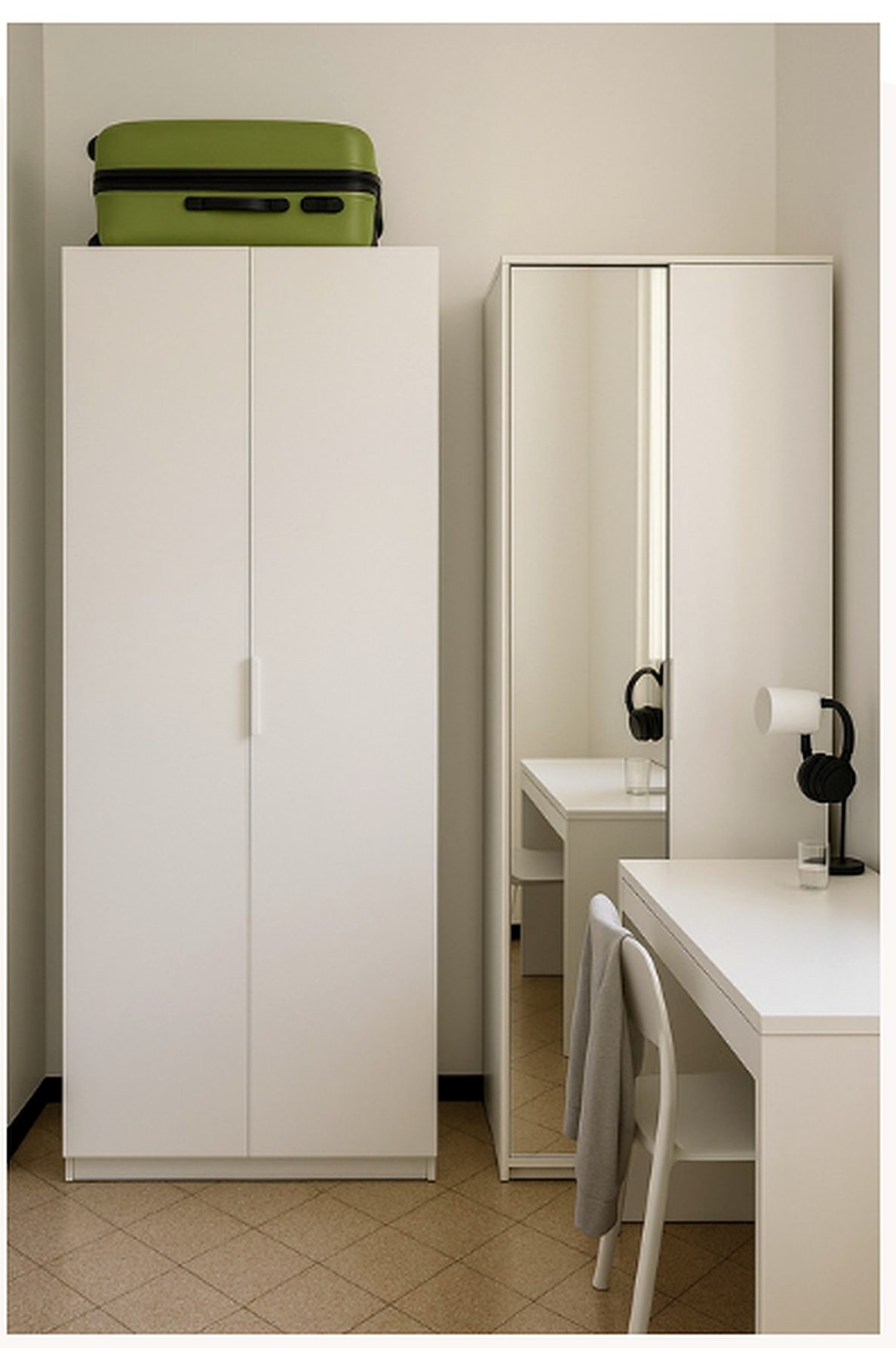 Wardrobe and study desk in a room of the Unicollege Florence university residence